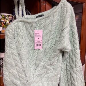 Wild Fable Mint V-Neck Cable Knit Sweater